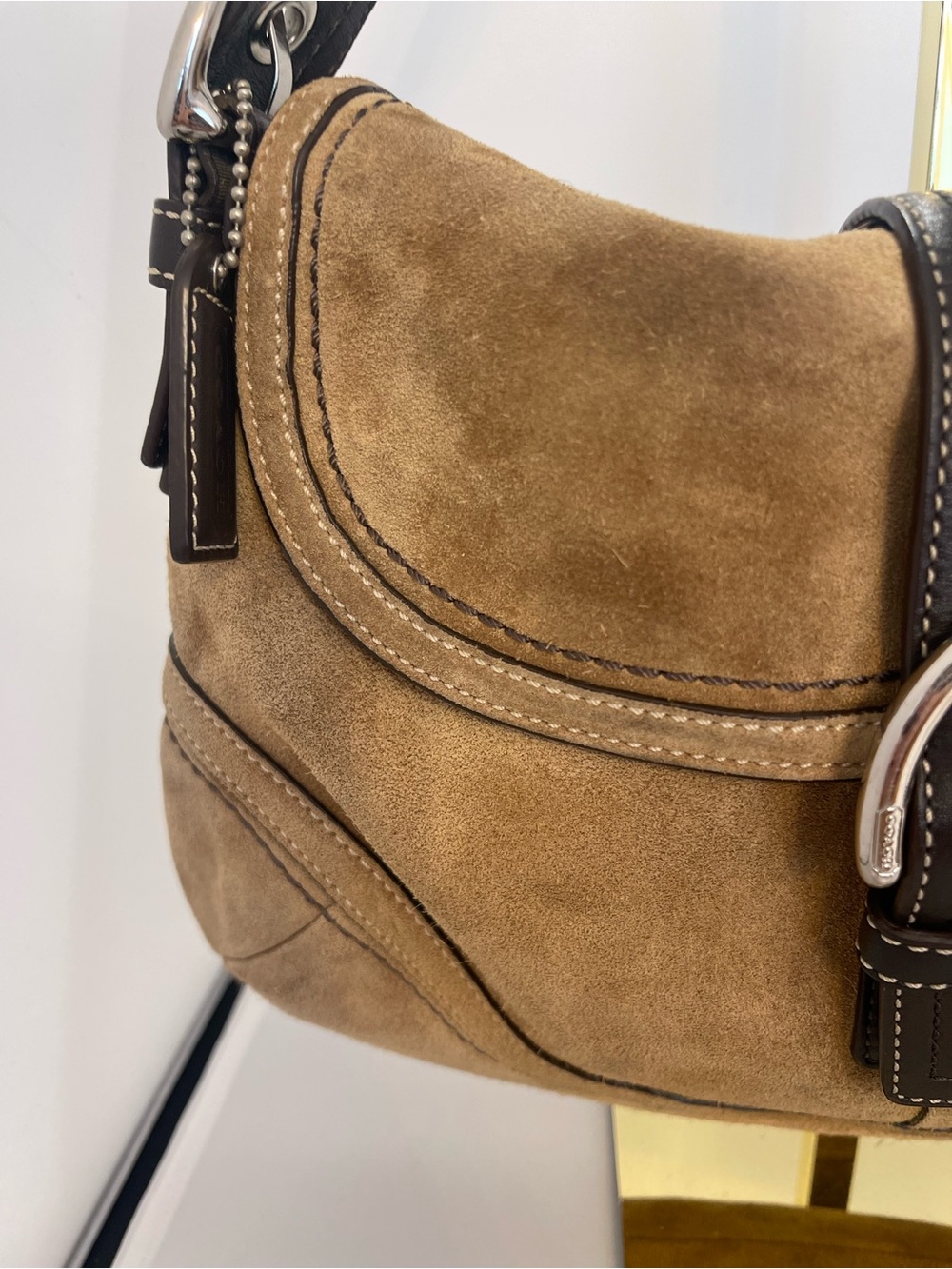 Coach Tan Suede Soho Shoulder Bag with Dark Brown Trim - Picture 7 of 16